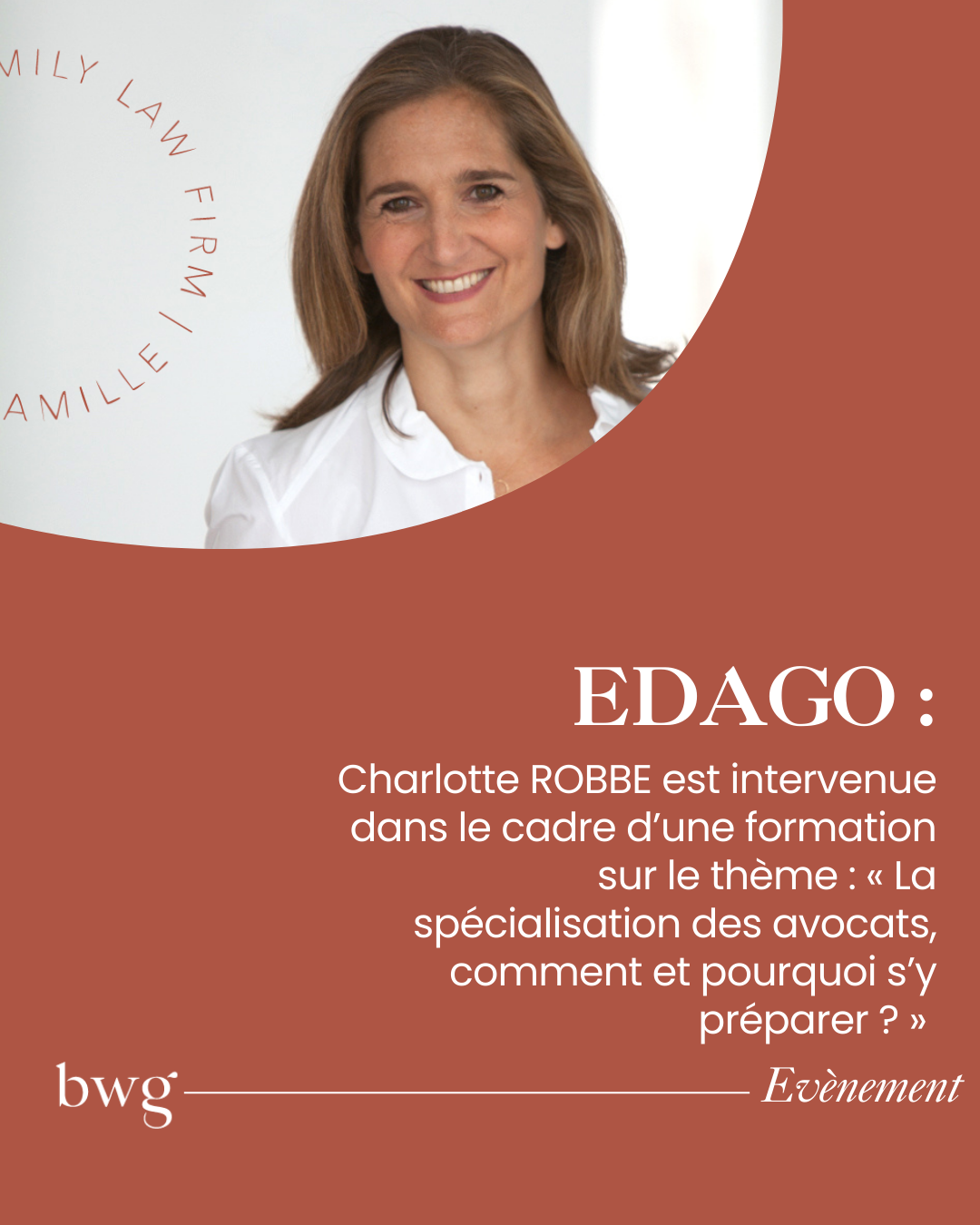Le 6 mars 2025, Charlotte ROBBE est intervenue dans le cadre d’une formation organisée par l’EDAGO, sur le thème : « La spécialisation des avocats, comment et pourquoi s’y préparer ? »