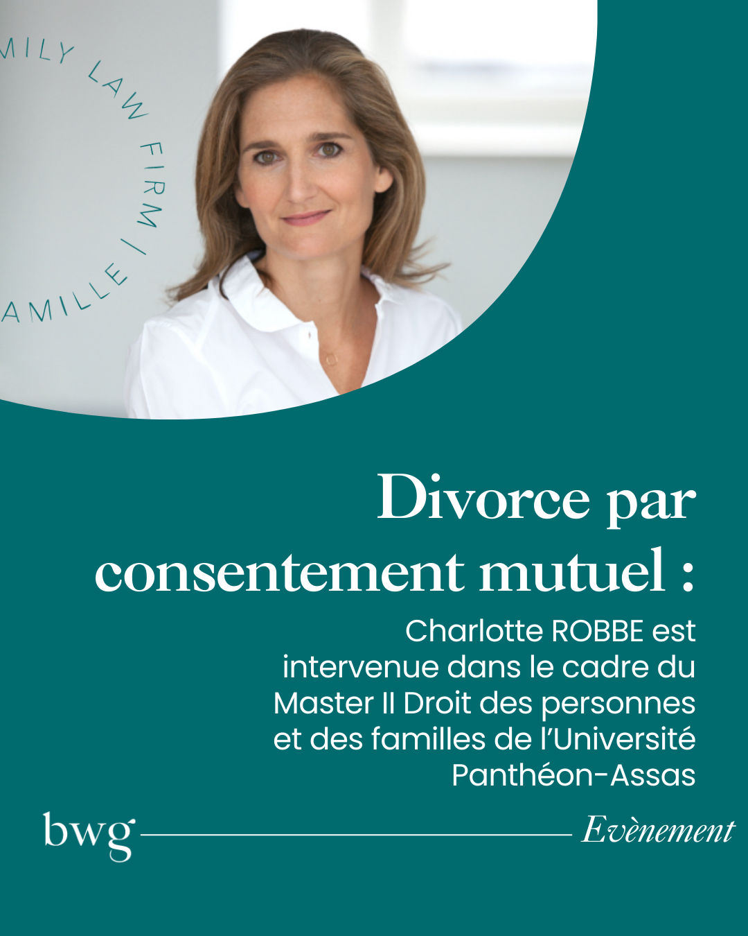 Le 27 mars 2025, Charlotte ROBBE est intervenue dans le cadre du Master II Droit des personnes et des familles de l’Université Panthéon-Assas, sur le thème du divorce par consentement mutuel
